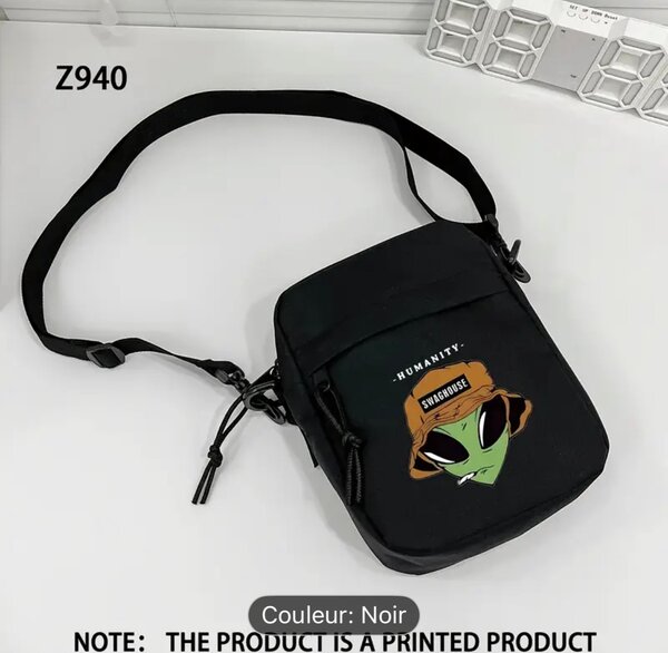 Sac bandoulière noir unisexe