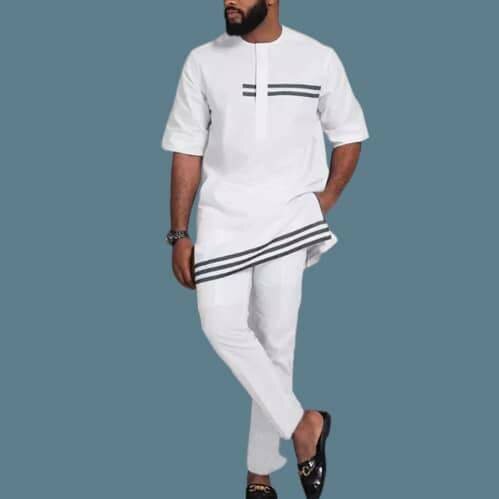 Mens Kaftan Sets Traditional Dress Short - sleeve Top & Down