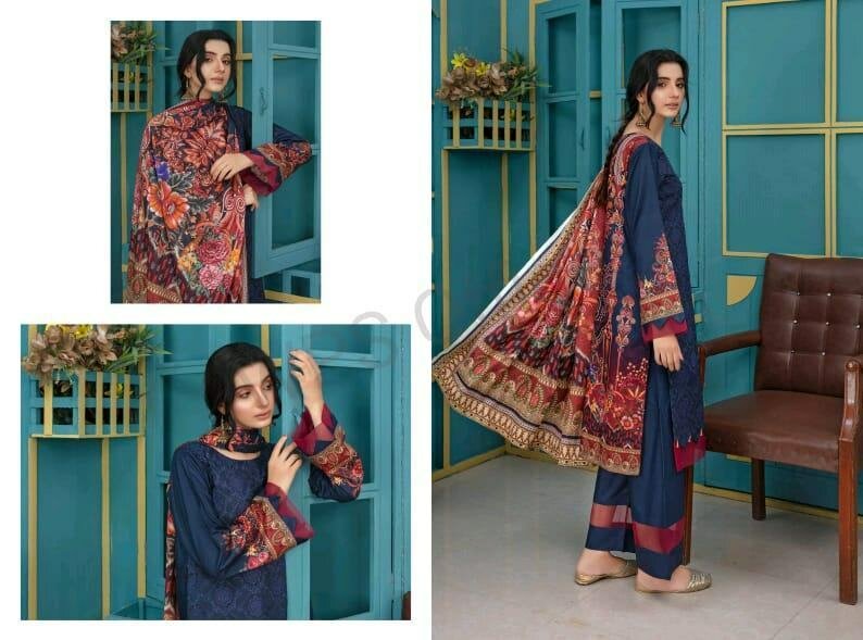 3 pcs women's Lawn unstitched Embroidered suit