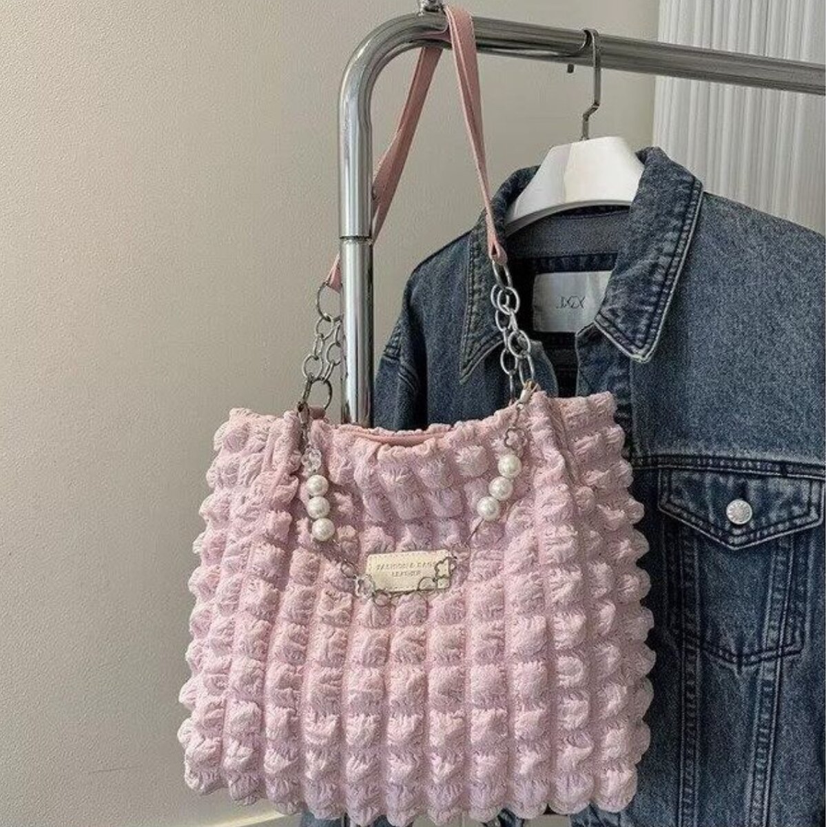 Ladies Hand Bag High Capacity Tote Bag Nylon Pearl Shoulder