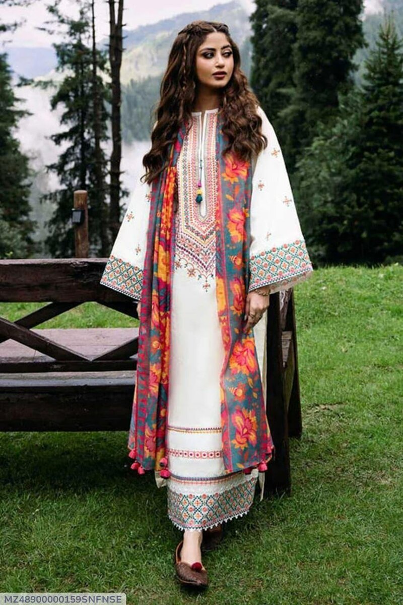 3 pcs women's unstitched  Embroidered suit