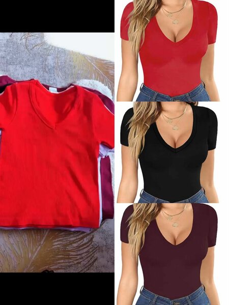 T-shirt basique en coton V-neck