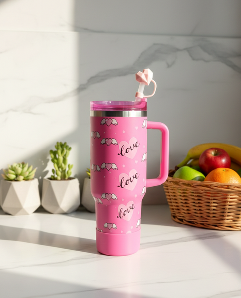 Tasse isotherme avec poignée et paille