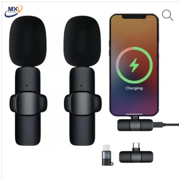 Wireless Lavalier With 2 Microphone for Audio Video Recording With Type-C IOS USB Adapter