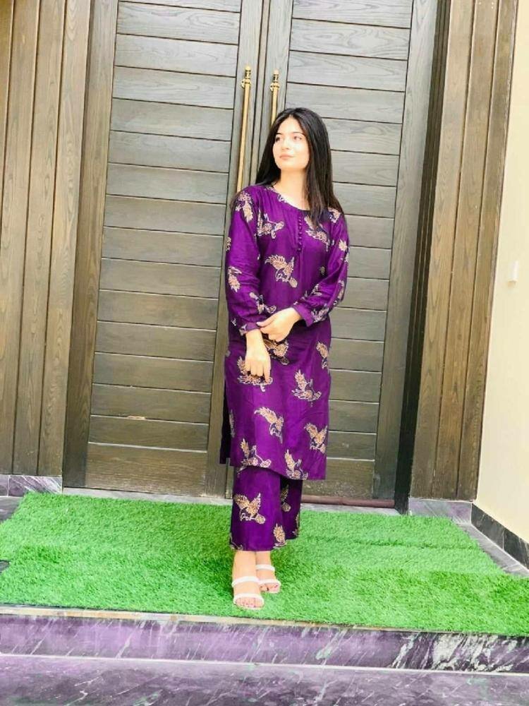 2 Pcs woman's stitched Linen Embroidered shirt and trouser