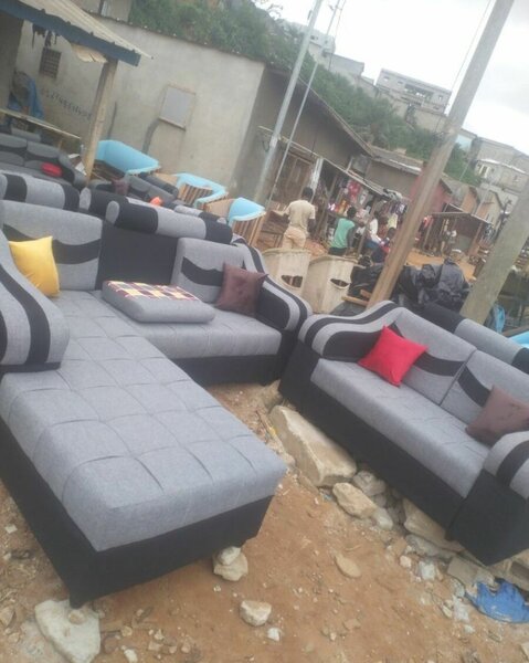 Canapé d'angle en cuir et tissu