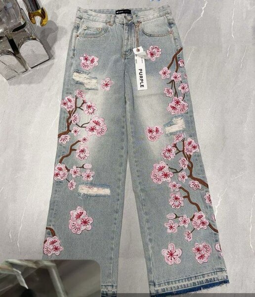 Jeans brodés fleuris pour hommes