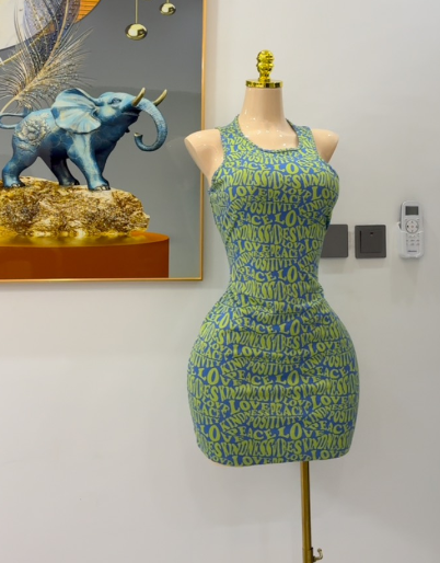 Short dress green with print