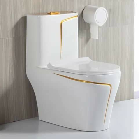 Wc de luxe blanc mixé avec un peu doré