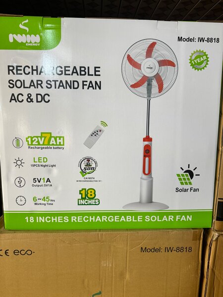IWIN Rechargeable Solar standing fan. 7hrs