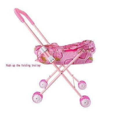 Poussette de poupée rose pliable