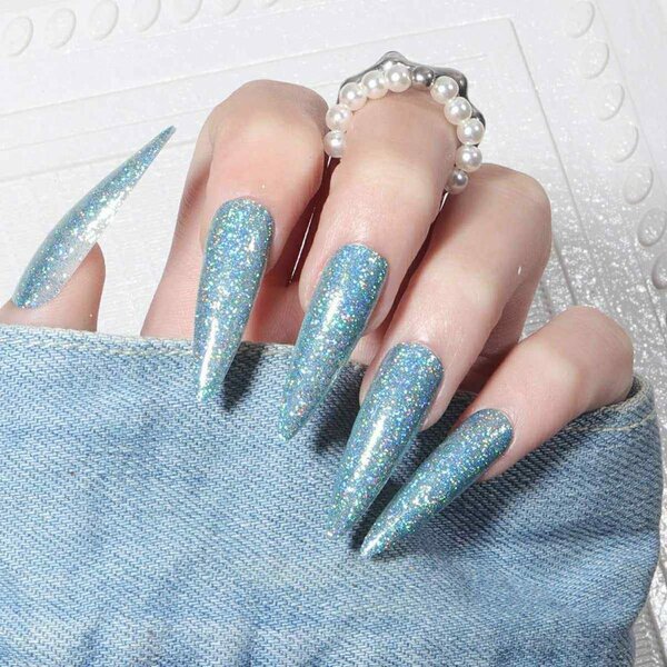 Ongles Bleu Pailleté
