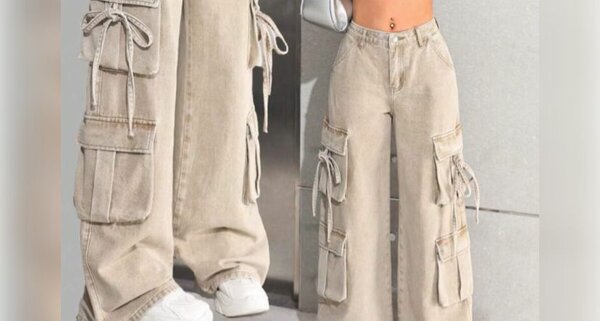 Pantalon cargo large beige