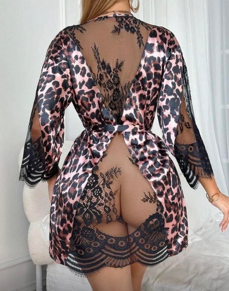 Nuisette en dentelle léopard