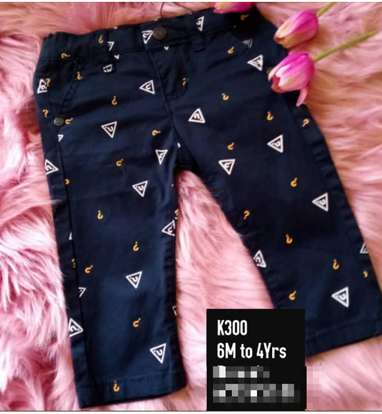 blue trousers with a print