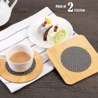 2 Pcs Heat Resistance Wooden Tea mat Tea Coaster Placement Square_Round_Diamond Shapes for Drinking Pot Hot Pot