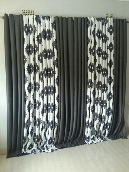 2 drops of curtains black and white with black patterns