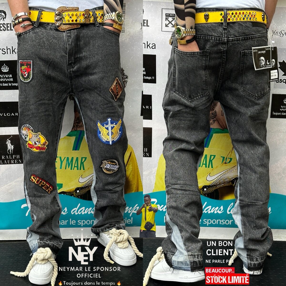 Jeans style patchwork pour homme