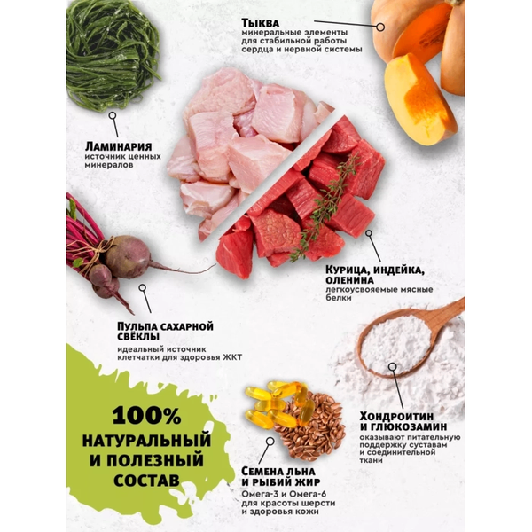 Корм ZOOCHARM 1,8кг для мелких собак Курица, индейка, оленин