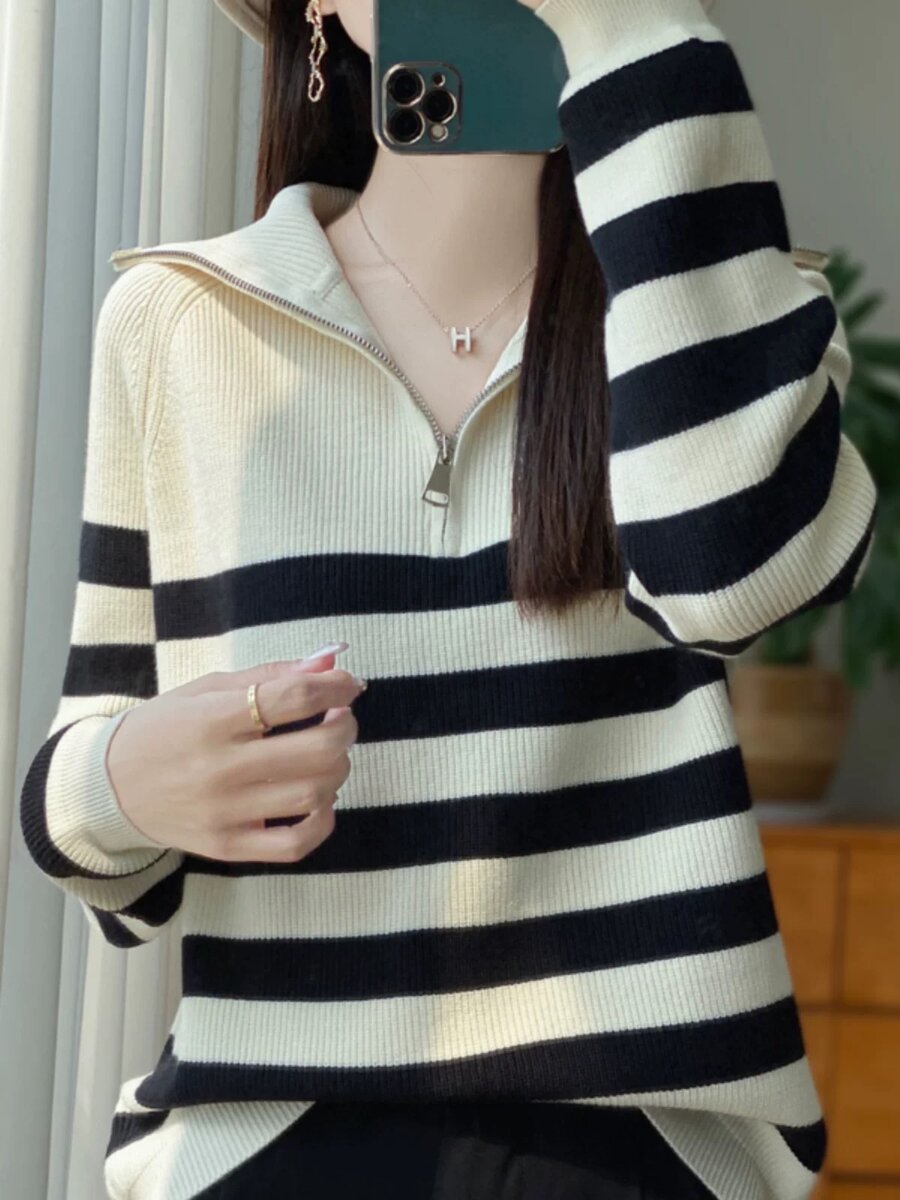 Свитер полу замок в полоску