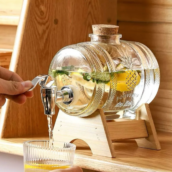 6L dispenser, beautifully crafted with a wooden stand.