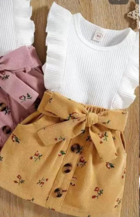 2 piece set, yellow skirt and white top, size 12-24 months