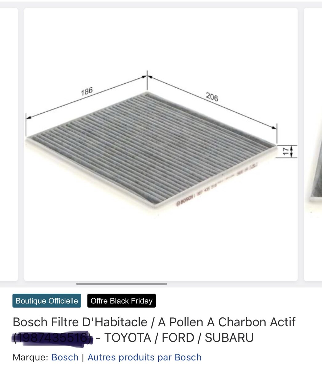 Bosch Filtre Habitacle Charbon Actif