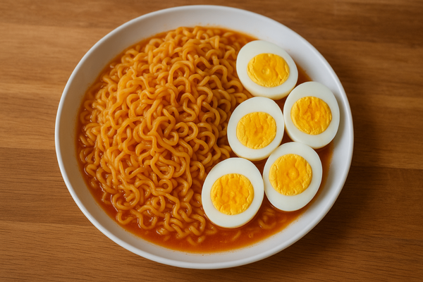 Nouille épicé,5oeufs bouillie