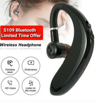 S109 Wireless Premium Quality Bluetooth Handsfree Single Earphone For Music/Call