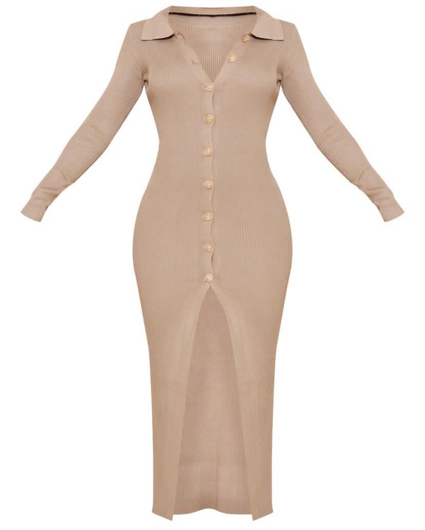 Stone Ribbed Button Up Knitted Maxi