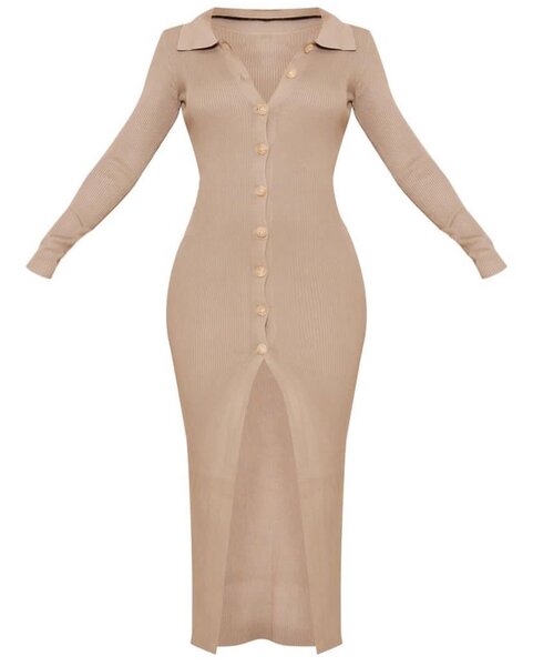 Stone Ribbed Button Up Knitted Maxi