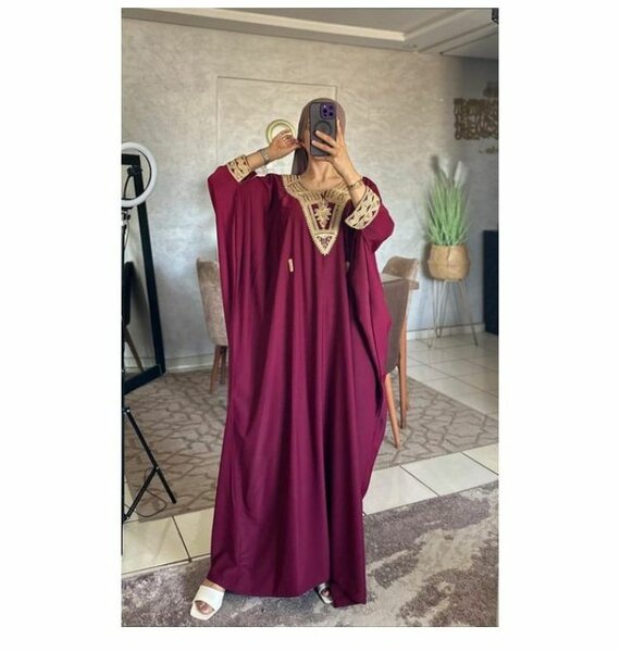 Robe Dame marocaine Broderie Coton Couleur rouge bordeaux
