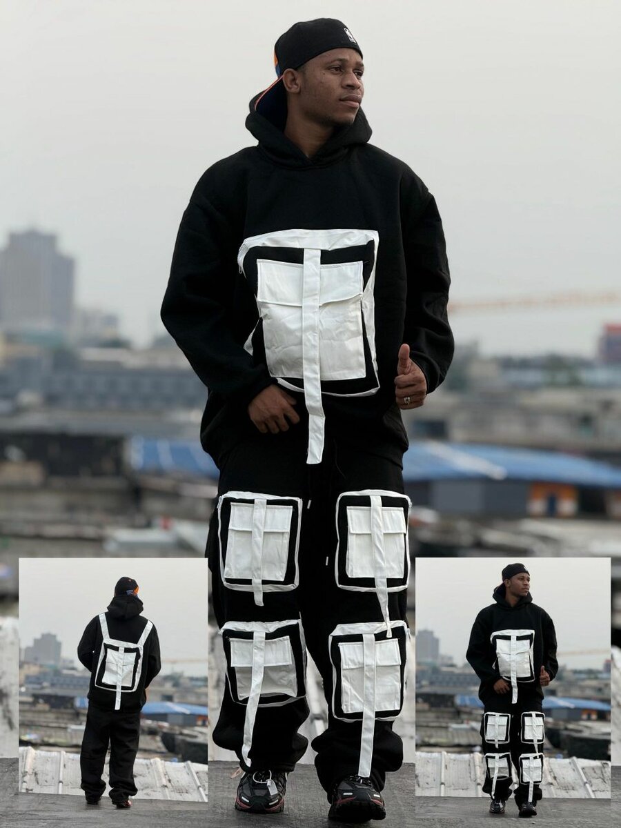 Combinaison cargo à capuche pour hommes, survêtement décontracté avec poches