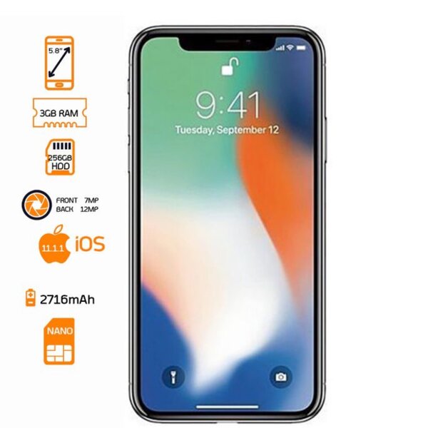iPhone X - 5.8"' - 256GB HDD - 3GB RAM - 12MP Rear/ 7MP Fron