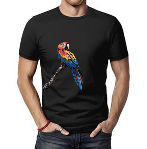 T-shirt noir perroquet coloré