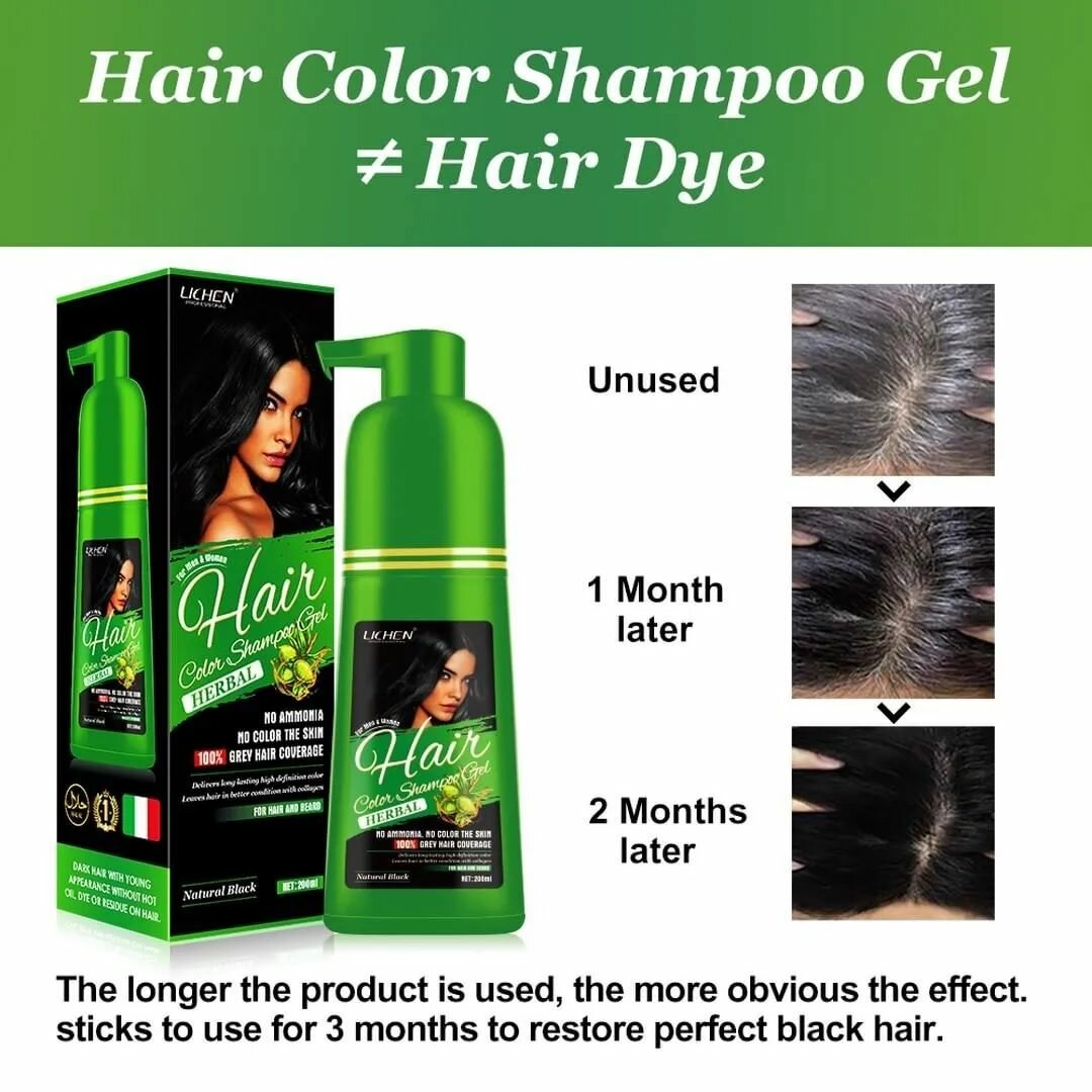 Lichen Hair Color Shampoo Gel Natural Black (Argan Oil)  200
