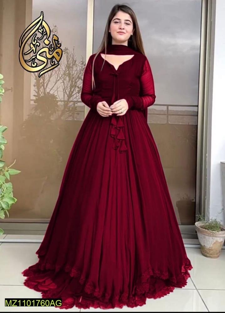 3 Pcs Women Stitched Chiffon Plain Suit