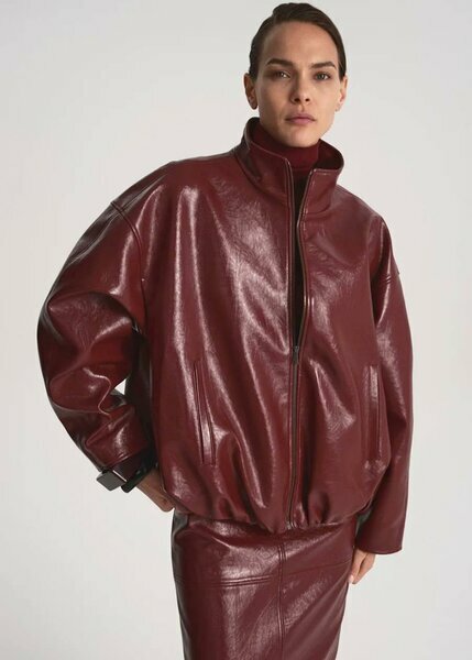 Burgundy faux leather jacket & skirt set