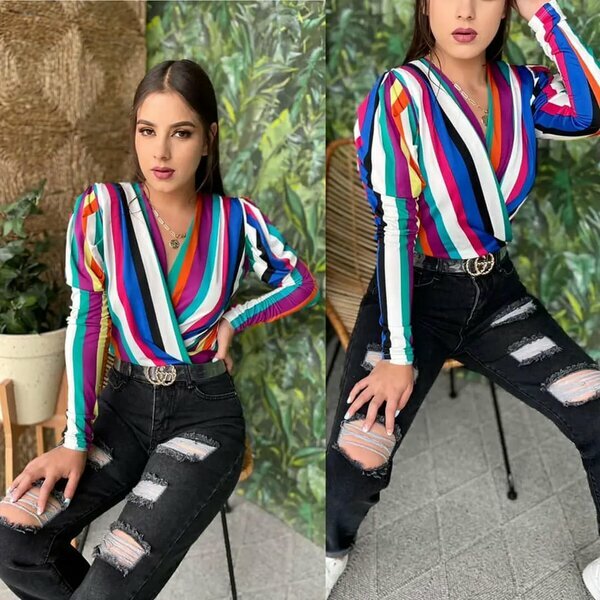 Body multicolore rayé, soie & coton, T44