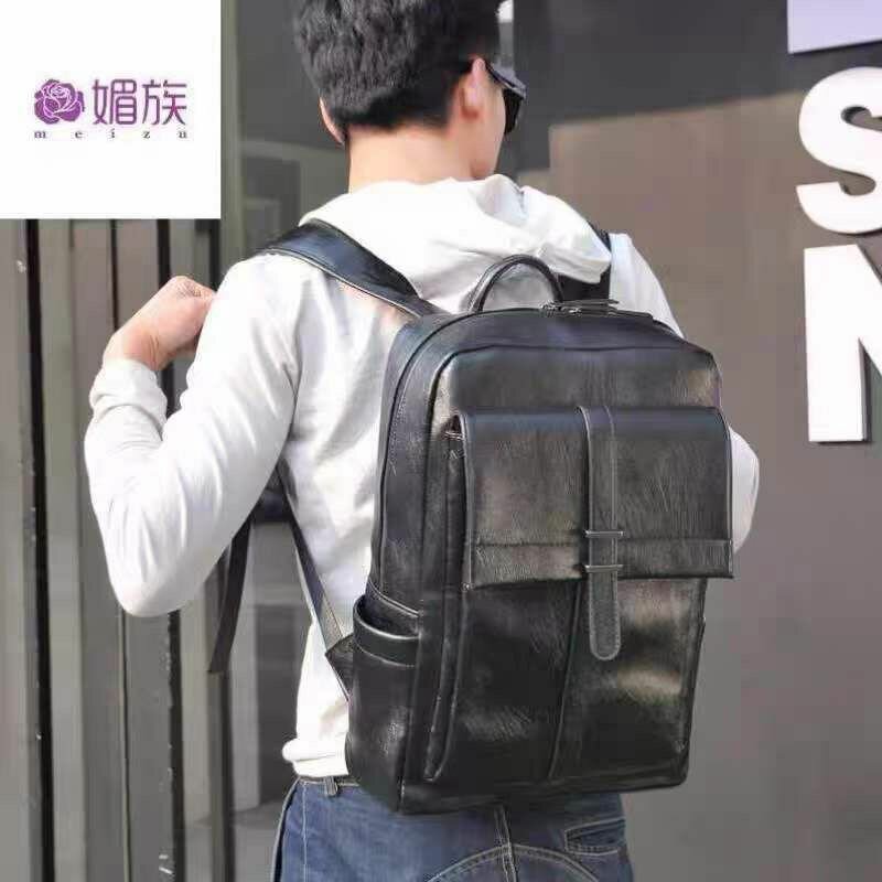 Waterproof leather laptop travel backpack school bag