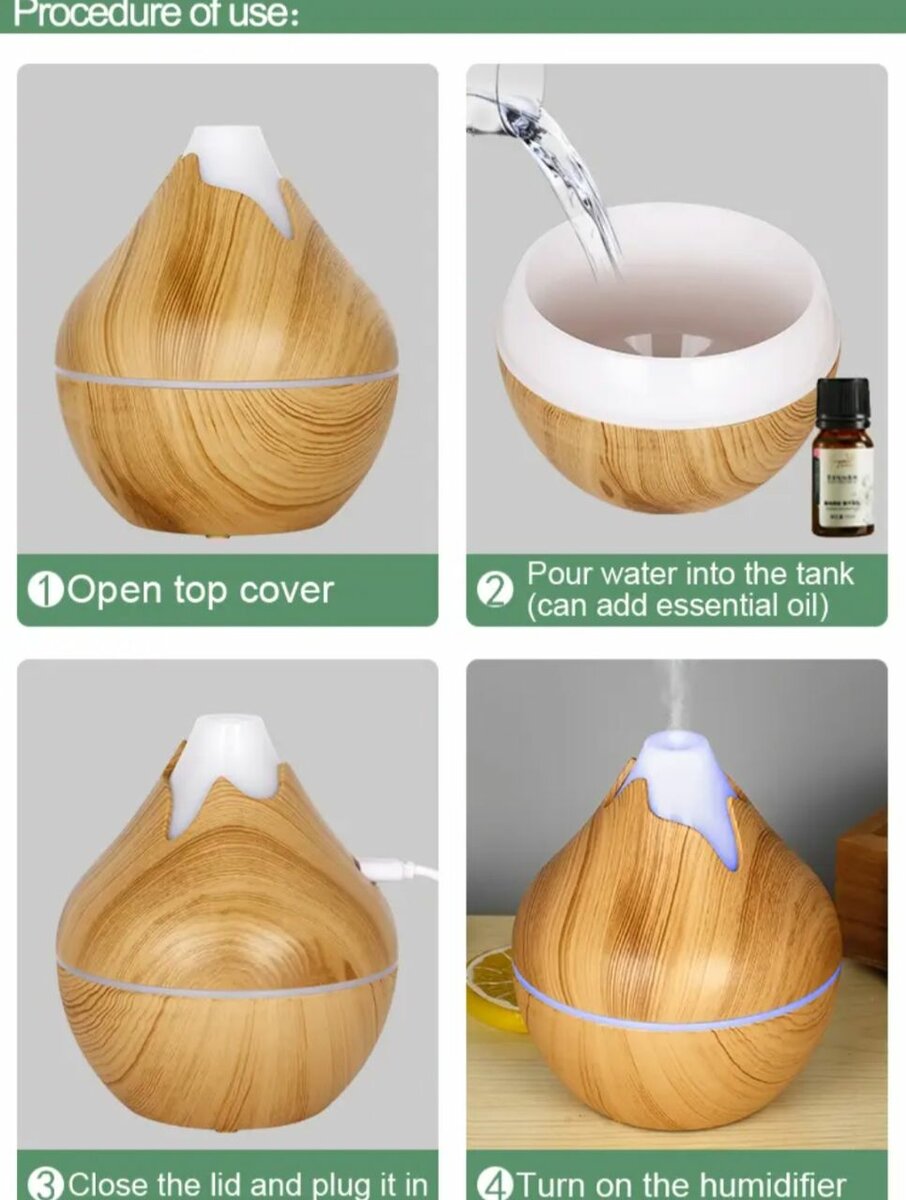 Wooden grain humidifier+ 2 pcs of essential oil Fragrance