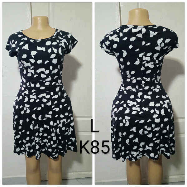 Women's dress in black with print, size L