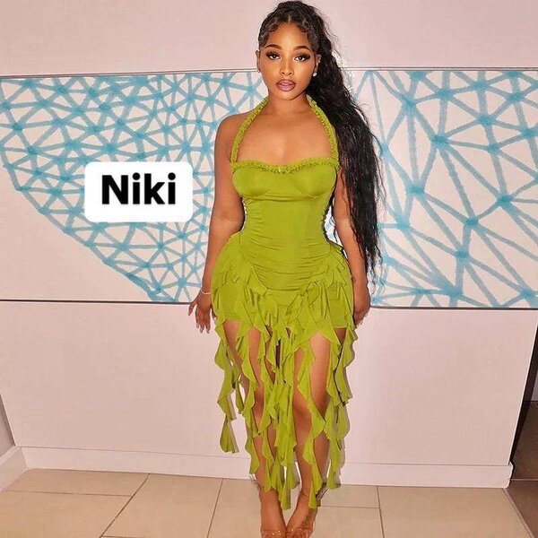 Robe verte en mousseline