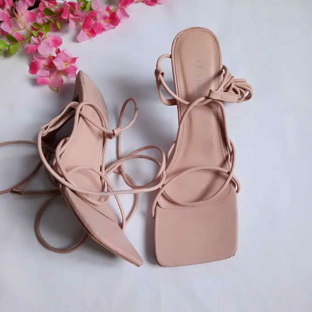 Nude lace up heels