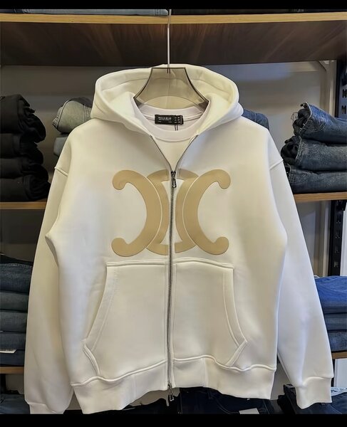 Sweat à capuche blanc avec logo doré