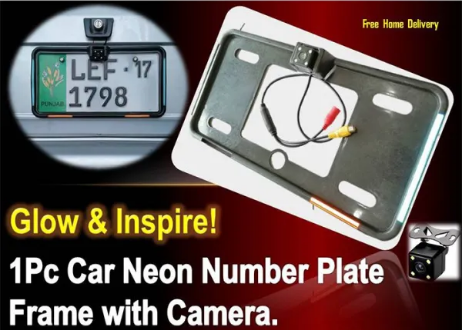 1Pc Car Number Plate Frame with Neon Light & Back View Camera