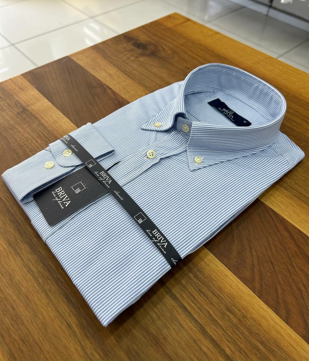 Chemise fine rayure bleu ciel