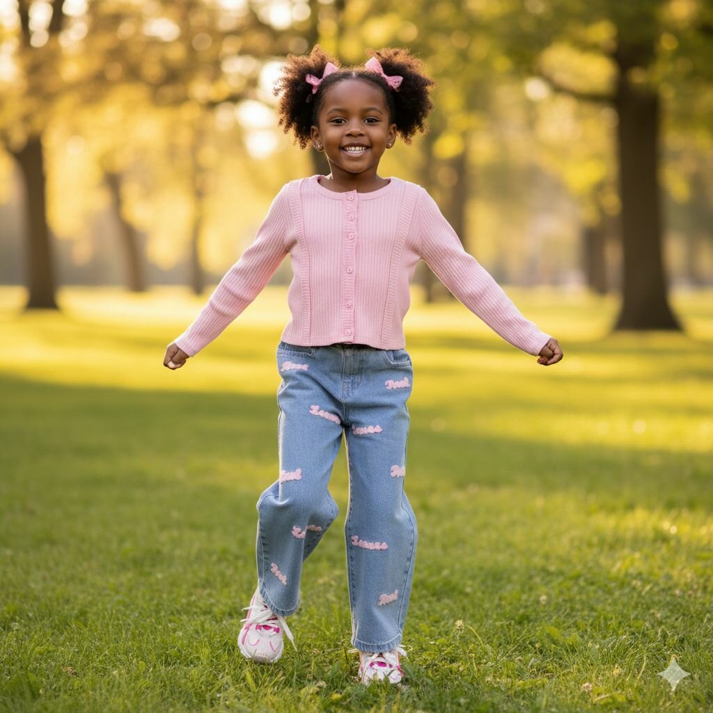 Ensemble fille pull rose et jean