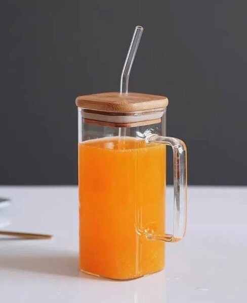 500ml Borosilicate Plain Square Glass Coffee Tea Cup with Ba