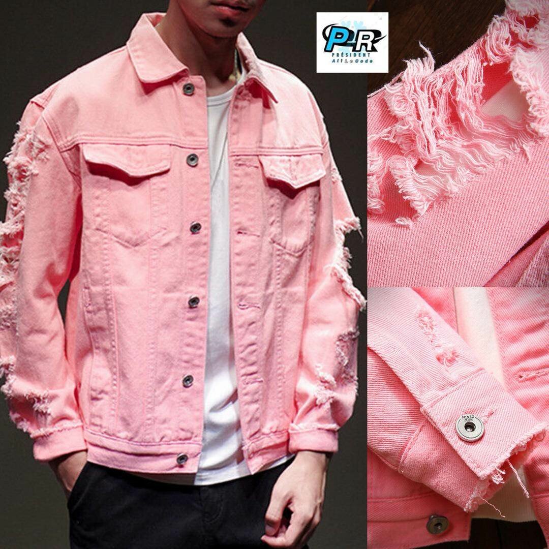 Veste en jean rose déstructurée